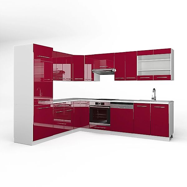 Vicco Fame-Line Eckküche Bordeaux Hochglanz/Weiß 227 x 60 cm ohne Arbeitspl günstig online kaufen