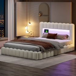 PXloue Polsterbett Modernes Polsterbett mit LED-Beleuchtung günstig online kaufen