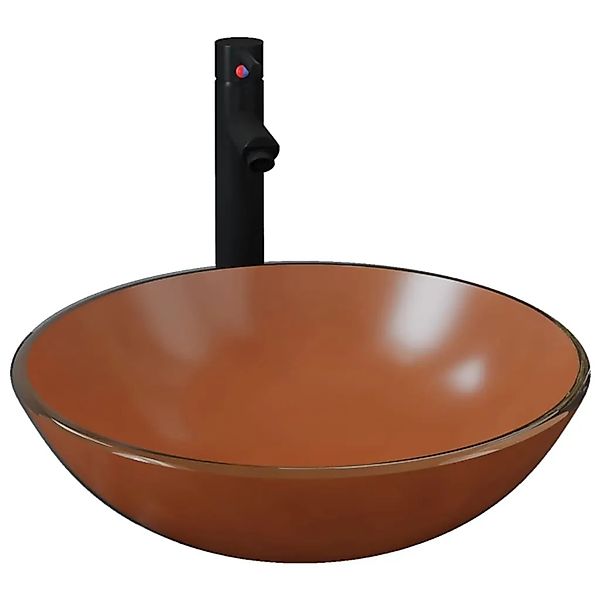 vidaXL Badezimmer Waschbecken mit Wasserhahn und Ablaufgarnitur Braun 30984 günstig online kaufen