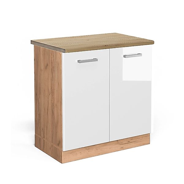 Vicco Unterschrank R-Line, Weiß Hochglanz/Goldkraft Eiche, 80 cm ohne Arbei günstig online kaufen