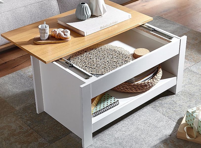 FINEBUY Couchtisch FB71950 Wohnzimmertisch Weiß 85x47x42cm Sofatisch Tisch günstig online kaufen