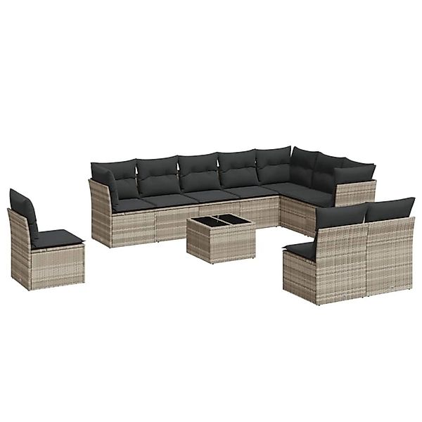 vidaXL 11-Tlg Garten-Sofagarnitur mit Kissen Hellgrau Poly Rattan 3217812 günstig online kaufen