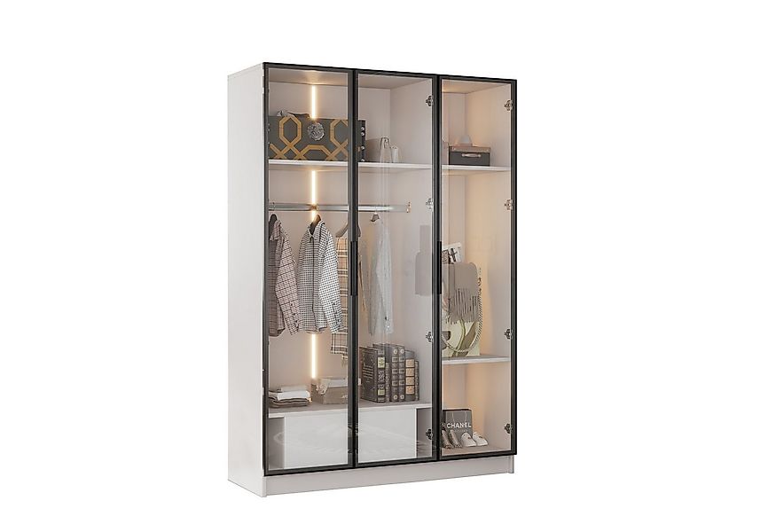 Merax Kleiderschrank Hochschrank, Vitrine mit Glastüren und LED,Drehtürensc günstig online kaufen