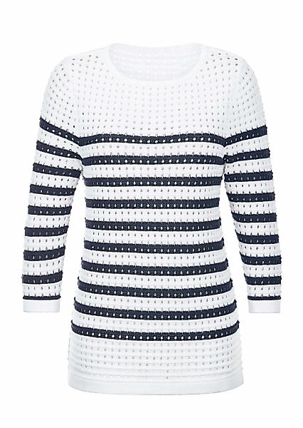 GOLDNER Rundhalspullover "Kurzgröße Ajourpullover mit Streifenmuster" modis günstig online kaufen