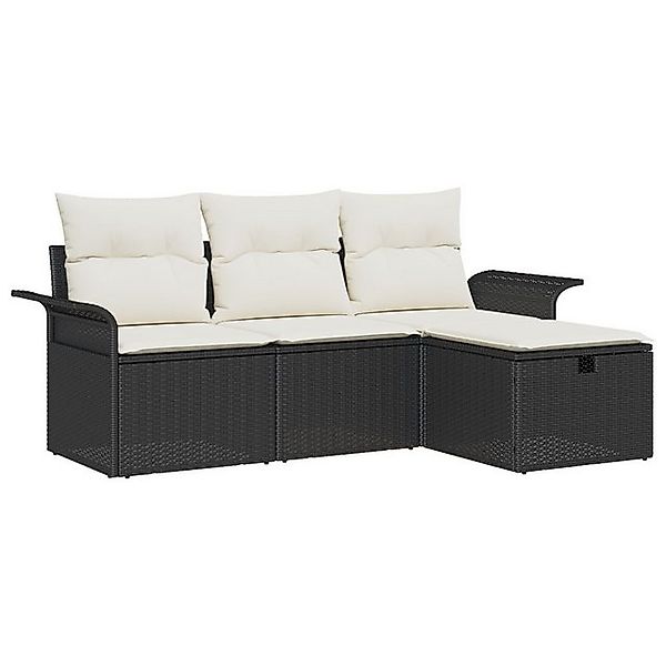 vidaXL Loungesofa 4-teiliges Garten Sofa Set mit Kissen Schwarz Poly Rattan günstig online kaufen