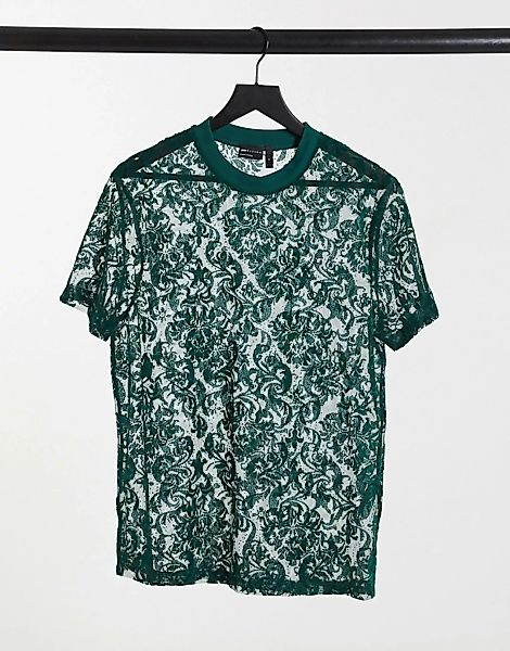 ASOS DESIGN – T-Shirt mit Paisley-Ausbrennermuster in Grün günstig online kaufen
