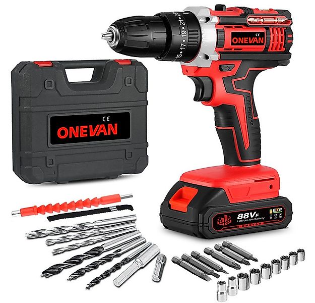 ONEVAN Akku-Bohrschrauber Akkuschrauber Set 25+3 Drehmomentstufen mit Akku günstig online kaufen