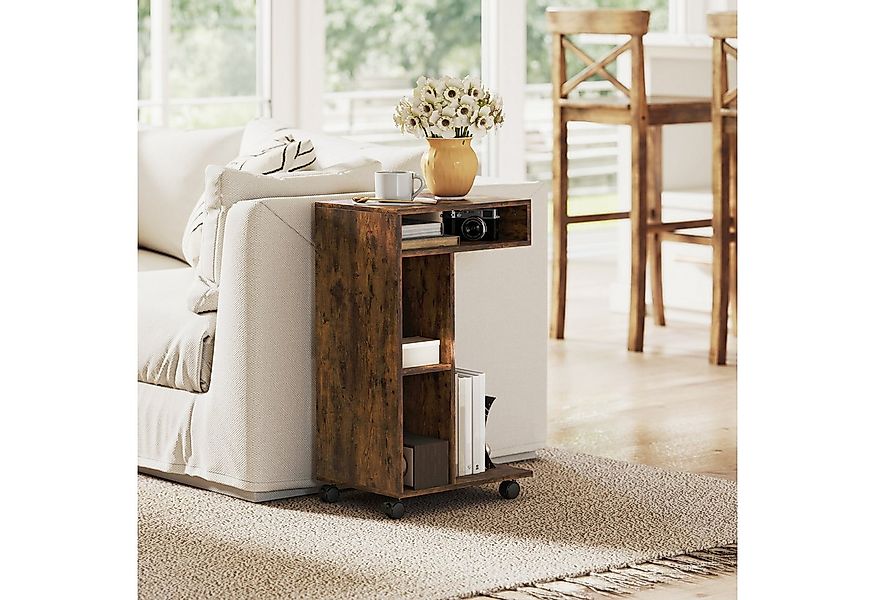 HOMCOM Beistelltisch mit 4 Regalen, Rollen (C-förmig Wohnzimmertisch, 1-St. günstig online kaufen