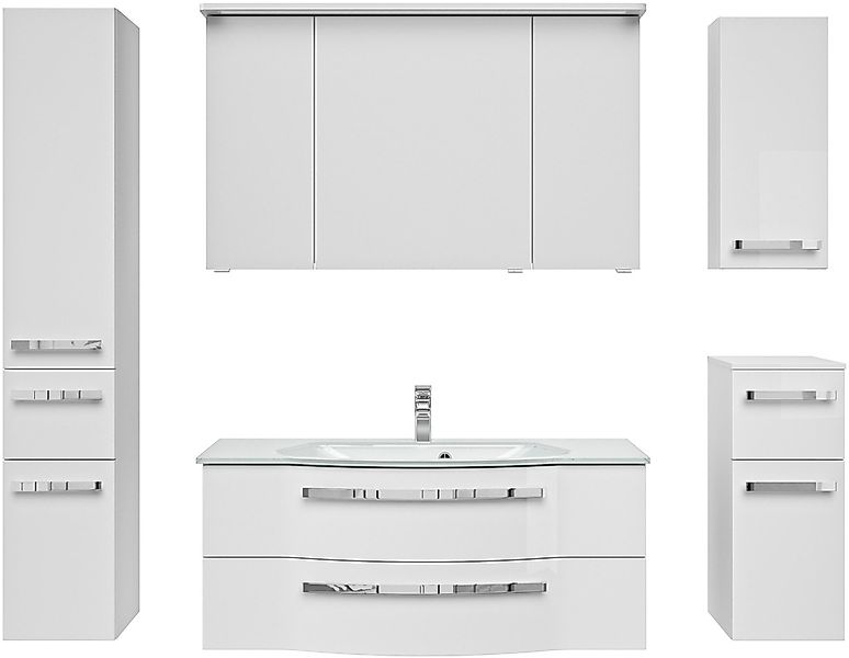 Saphir Badmöbel-Set "Serie 4005, vormontiert, Glaswaschbecken, Spiegelschra günstig online kaufen