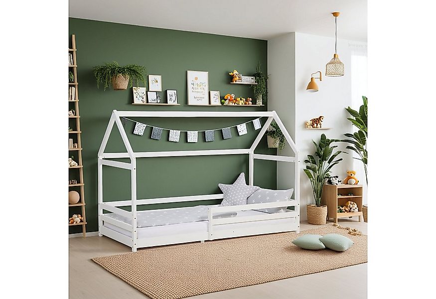 Homestyle4u Hausbett 90x200 Kinderbett Holzbett Bodenbett Kleinkind Weiß mi günstig online kaufen