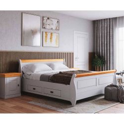 Doppelbett Bettgestell aus Kiefer Massivholz im Landhausstil günstig online kaufen