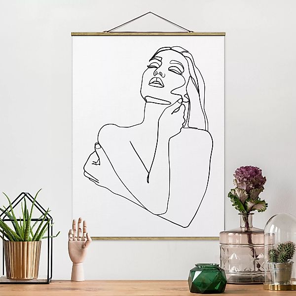 Stoffbild Abstrakt mit Posterleisten - Hochformat Line Art Frau Oberkörper günstig online kaufen