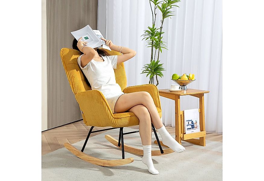 HOMCOM Schaukelstuhl Sessel mit Kord-Optik, Armlehne, Holzkufen (Schaukelse günstig online kaufen