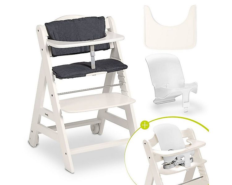Hauck Hochstuhl Beta Plus - White, Holz Kinderhochstuhl mit Baby-Sitz, Essb günstig online kaufen