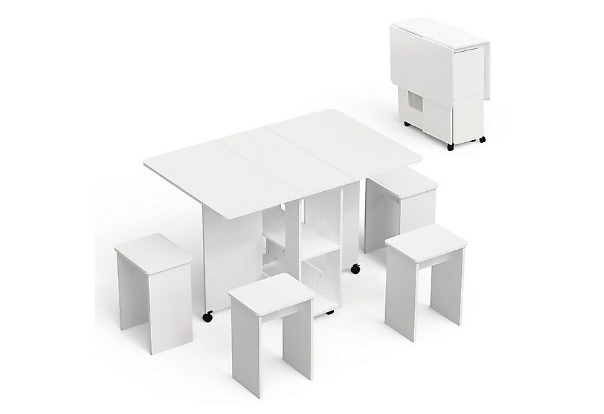 Mondeer Essgruppe Esstisch mit 4 Hockern, Platzsparend, 3-in-1-Funktion, Ro günstig online kaufen