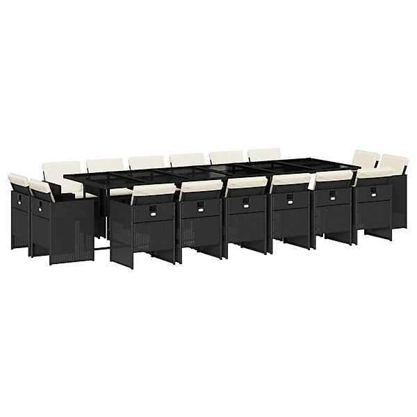 vidaXL 17-Tlg Garten-Essgruppe mit Kissen Schwarz Poly Rattan 3277829 günstig online kaufen
