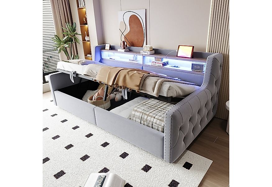 Flieks Daybett, Hydraulisches Polsterbett 90x200cm mit LED-Beleuchtung, Lad günstig online kaufen