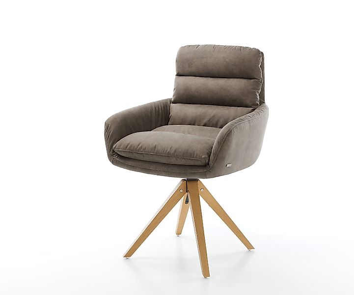 Esszimmerstuhl Abelia-Flex mit Armlehnen Mikrofaser Taupe Vintage Holzgeste günstig online kaufen