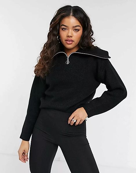 Pimkie – Schwarzer Pullover mit halblangem Reißverschluss günstig online kaufen
