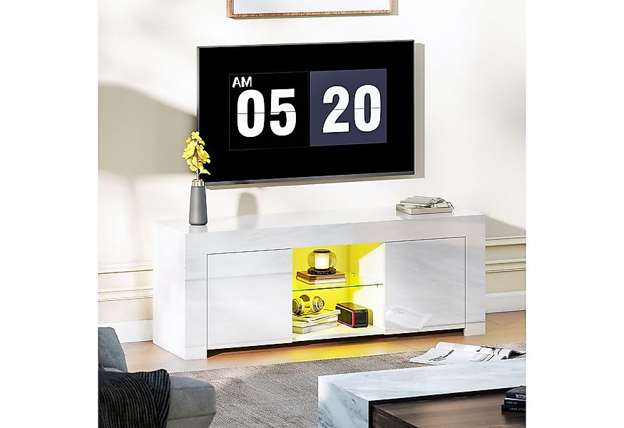 HOMCOM TV-Board mit 2 Türen, RGB LED Leuchte, Glasregal, Kabelmanagement (H günstig online kaufen