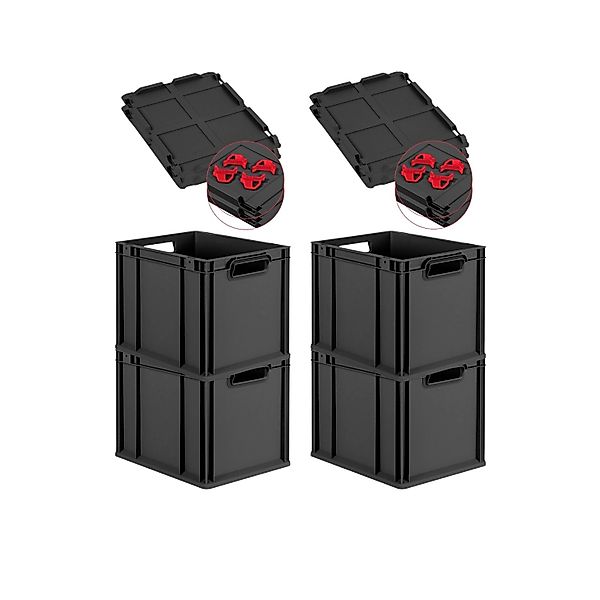 PROREGAL SuperSparSet 4x Eurobox Nextgen Grip Mit Scharnierdeckel Und Roten günstig online kaufen