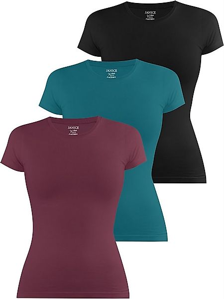 Janice Kurzarmshirt 3 x Damen T-Shirt hochgeschlossen Nice Figurbetontes Sh günstig online kaufen