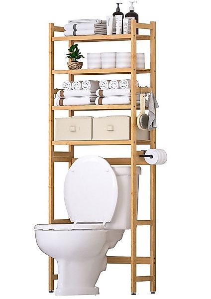 Yorbay Badregal Toilettenregal Bambus mit 4 Etagen & 2 Aufbewahrungskörben, günstig online kaufen