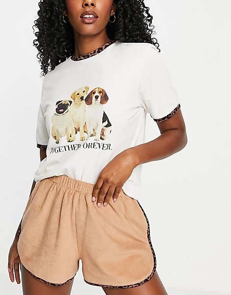 ASOS DESIGN – Pyjama aus T-Shirt mit „Together Forever“-Hundeprint und Frot günstig online kaufen