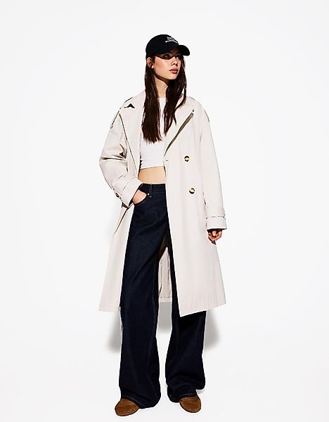 Bershka Trenchcoat Damen M Steinfarbe günstig online kaufen