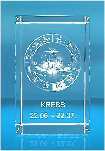 Dekofigur 3D Glasquader Motiv: Sternzeichen Krebs, Hochwertige Geschenkbox, günstig online kaufen