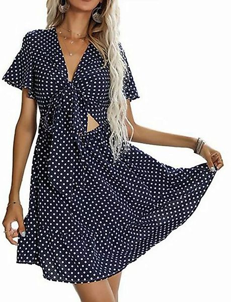 ZWY Dirndl Sommerkleid Hohles, gepunktetes, kurzärmliges Kleid mit V-Aussch günstig online kaufen