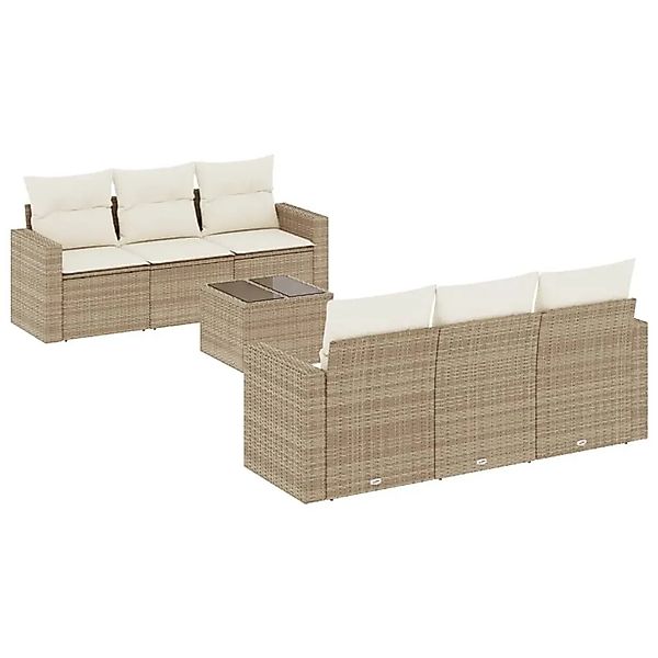 vidaXL 7-Tlg Garten-Sofagarnitur mit Kissen Beige Poly Rattan 3251045 günstig online kaufen