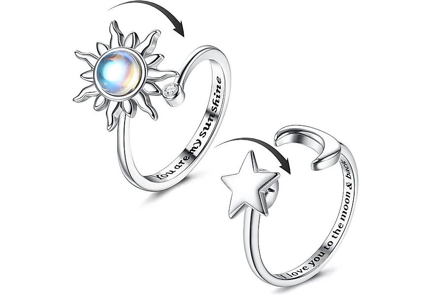 Adramata Silberring 2er Set Silber Spinner Ringe Sonnenblume Mondstein Vers günstig online kaufen