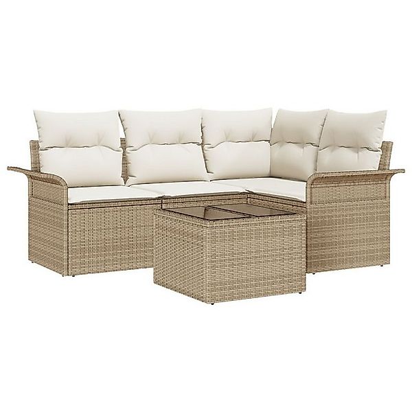 vidaXL Loungesofa 5-teiliges Garten-Sofa-Set mit Kissen Braun Poly Rattan, günstig online kaufen