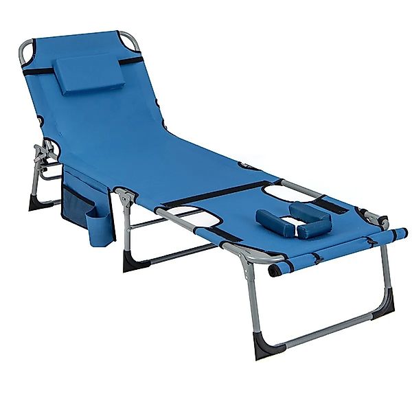 Costway Sonnenliege mit Kopf-Arm-Loch Verstellbar Rückenlehne Blau günstig online kaufen