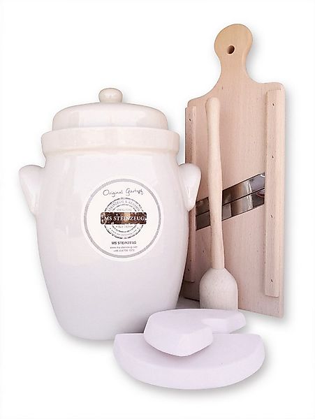 MS-Steinzeug Aufbewahrungsdose Gärtopfset bauchig + Hobel Stampfer Gabel günstig online kaufen