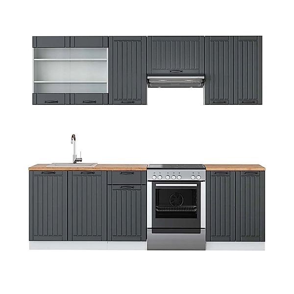 Vicco Fame-Line Küchenzeile Anthrazit Landhaus/Weiß 240 cm AP Eiche günstig online kaufen