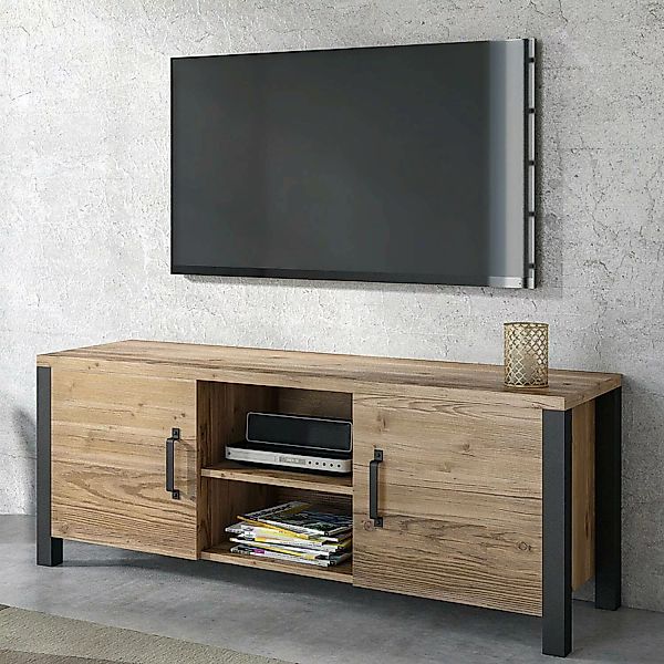 Wohnzimmer TV Lowboard in Appenzeller Fichte Nb. mit schwarz super matt ORA günstig online kaufen