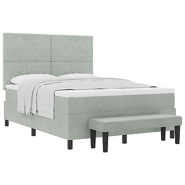 vidaXL Bett Boxspringbett mit Matratze & Bank Hellgrau 160x200 cm Samt (2-t günstig online kaufen