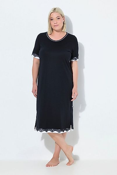 Ulla Popken Nachthemd Nachthemd Spitzenkanten Rundhals Halbarm günstig online kaufen