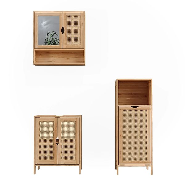 Vicco Badmöbel-Set Liora Bambus 3 Teile günstig online kaufen