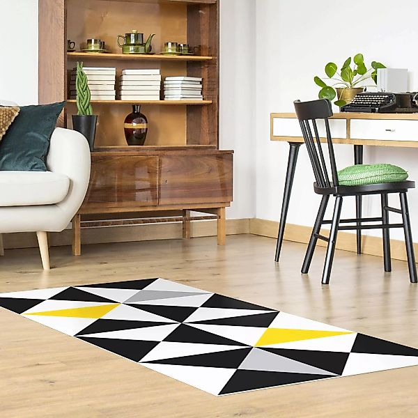 Vinyl-Teppich Geometrisches Muster große Dreiecke Farbakzent Gelb günstig online kaufen