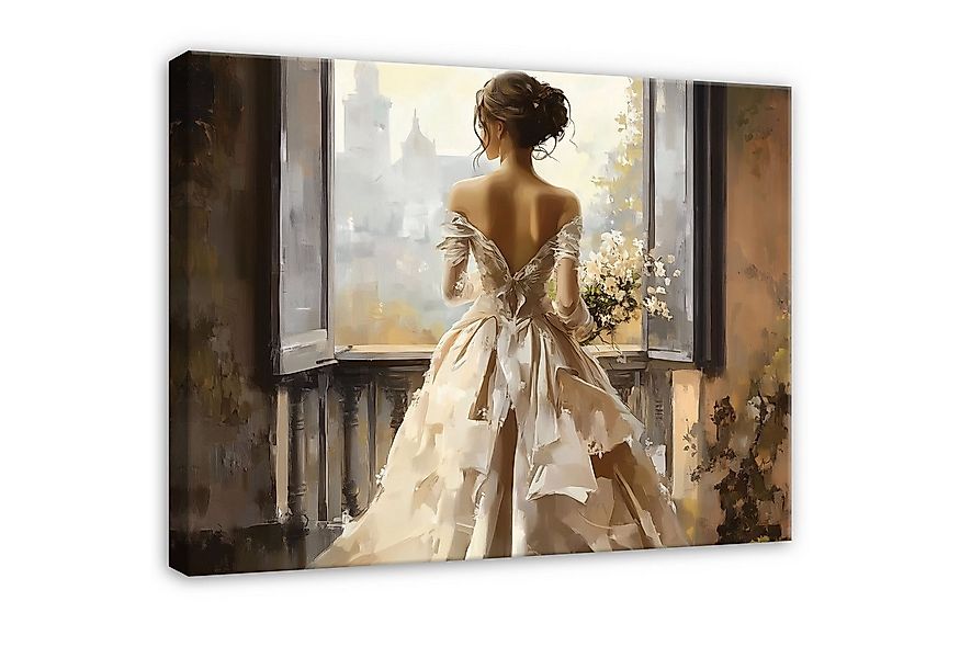 Wallarena Leinwandbild Frau Fenster Weiß Wandbilder Wand Deko XXL Bilder, K günstig online kaufen