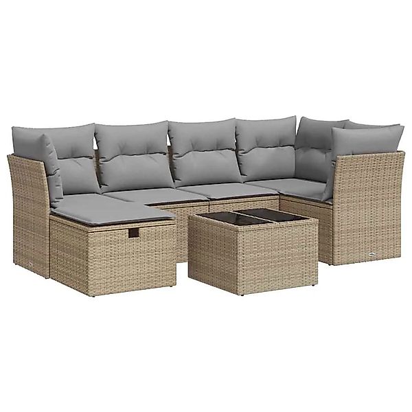 vidaXL 7-Tlg Garten-Sofagarnitur mit Kissen Beige Poly Rattan 3325295 günstig online kaufen