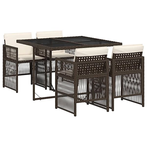 vidaXL 5-Tlg Garten-Essgruppe mit Kissen Braun Poly Rattan 3210897 günstig online kaufen