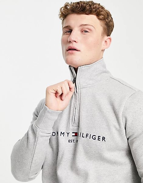 Tommy Hilfiger – Sweatshirt in Grau mit aufgesticktem Flaggenlogo und Halbr günstig online kaufen