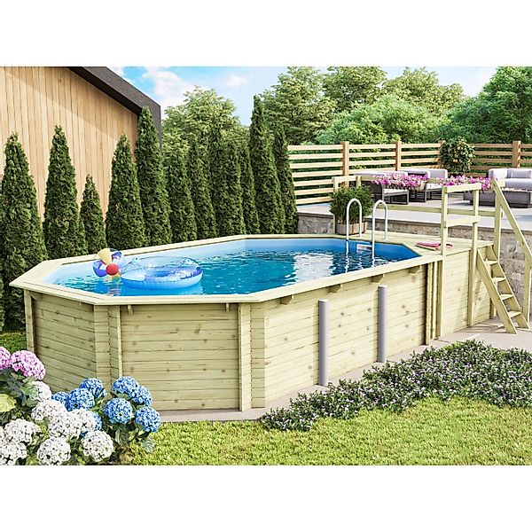 Karibu Pool 4 Set C inkl. Filteranlage Skimmer mit zwei Sonnenterrassen günstig online kaufen