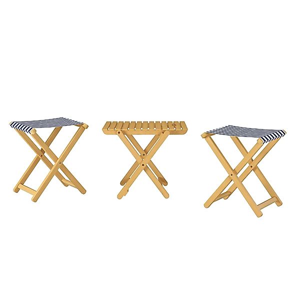 Erst-Holz Klappbarer Gartenstuhl Buche Natur Stoff Blau-Weiß 10-210 Doppelp günstig online kaufen