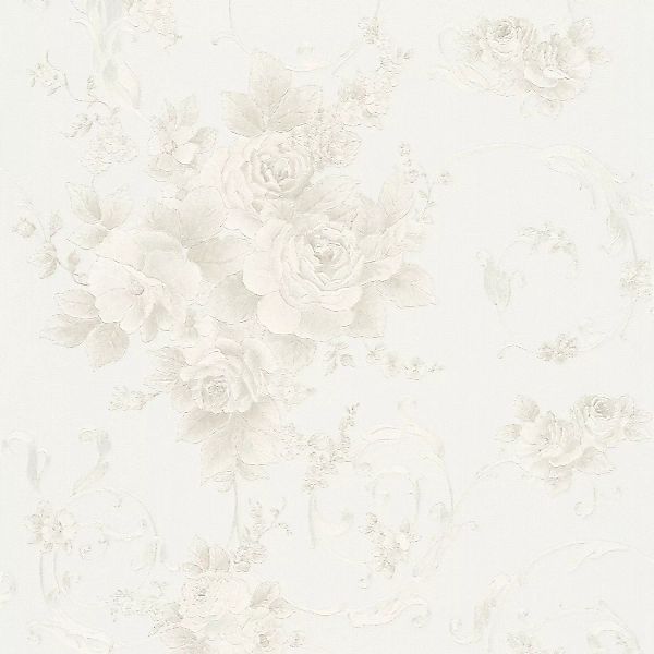 Bricoflor Vlies Rosentapete in Creme Silber Weiße Vliestapete mit Blumen im günstig online kaufen