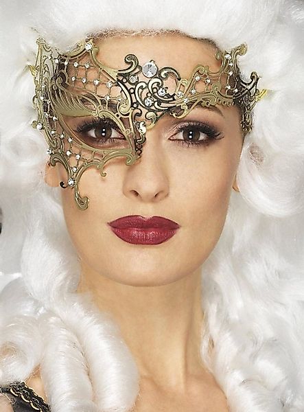 Smiffys Verkleidungsmaske Asymmetrische venezianische Metallmaske gold, Fil günstig online kaufen